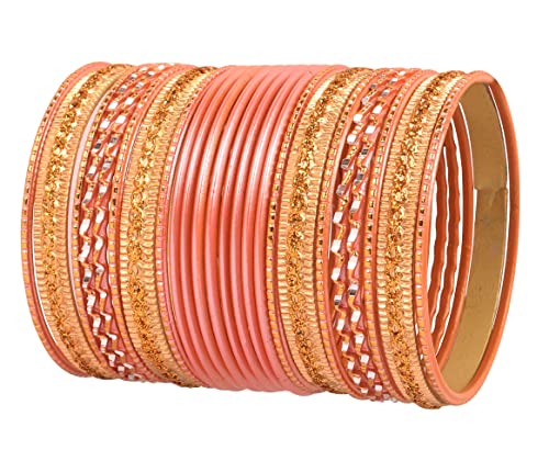 Touchstone "Bunte 2 Dutzend Armreif Sammlung indischen Bollywood Legierung Metall strukturierte Pfirsich goldene Farbe Designer Schmuck Armreif Armbänder Set von 24 in antiken Goldton für Frauen. von Touchstone