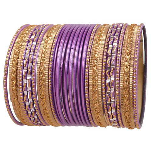 Touchstone "Bunte 2 Dutzend Armreifen Kollektion Indische Bollywood Legierung Metall texturiert lila Designer Schmuck Armreif Armbänder Set von 24 in antiken Goldton für Frauen von Touchstone