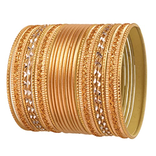 Touchstone „Bunte 2 Dutzend Armreif Kollektion“ Indische Bollywood Legierung Metall Texturierte Goldene Designer Schmuck Armreif Armbänder. Set von 24. In einem antiken Goldton für Frauen von Touchstone