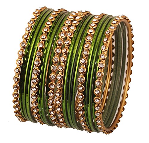 Touchstone Bunte Armband-Kollektion indische Bollywood-Legierung Metall und Strukturierter Henna Grün Designer-Schmuck-Armband-Armbänder. Set von 18 Antique Goldton für Frauen. von Touchstone