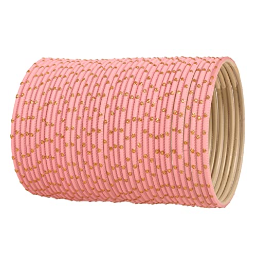 Touchstone Bunte Armband-Kollektion indischen Bollywood-Legierungs-Metall pinkfarbenen rosa goldene Glaze Wrist Enhancing Designerschmuck Armband-Armbänder. Satz von 36 für Frauen. von Touchstone