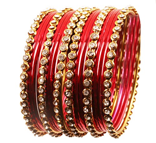 Touchstone Bunte Sammlung indischen Bollywood-Legierung Einzellinie Klare Strass und Strukturierter Magenta Farbe Armband-Armbänder Set von 18 im antiken Goldton für Frauen. Touchstone Bunte Sammlung indischen Bollywood-Legierung Einzellinie Klare Strass und Strukturierter Magenta Farbe Armband-Armbänder Set von 18 im antiken Goldton für Frauen. von Touchstone