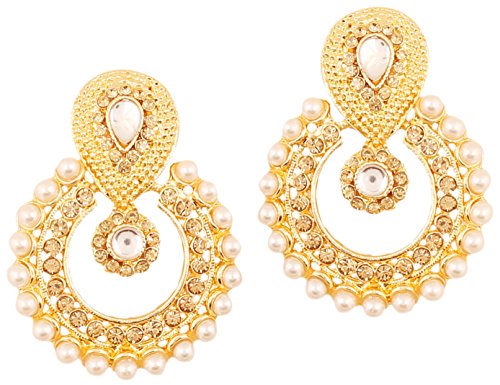 Touchstone Chandbali Mond Kundan Polki Kunstperlen und Honig gelb Rhein lange Braut Designer Schmuck Ohrringe für Damen Gelb von Touchstone