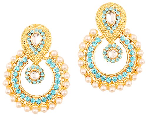 Touchstone Chandbali Mond Kundan Polki Kunstperlen und Kunst türkisblau Rhein lange Braut Designer Schmuck Kronleuchter Ohrringe für Damen Türkis Touchstone Chandbali Mond Kundan Polki Kunstperlen und Kunst türkisblau Rhein lange Braut Designer Schmuck Kronleuchter Ohrringe für Damen Türkis von Touchstone