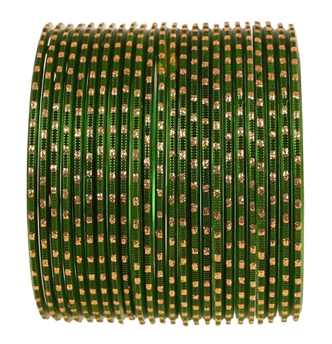 Touchstone „Colorful 2 Dozen Bangle Collection“ Indische Bollywood Strukturiertes Legierungsmetall Forest Green Designer-Schmuck-Armreif-Armband-Set mit 24 Stück in antikem Goldton für Frauen von Touchstone