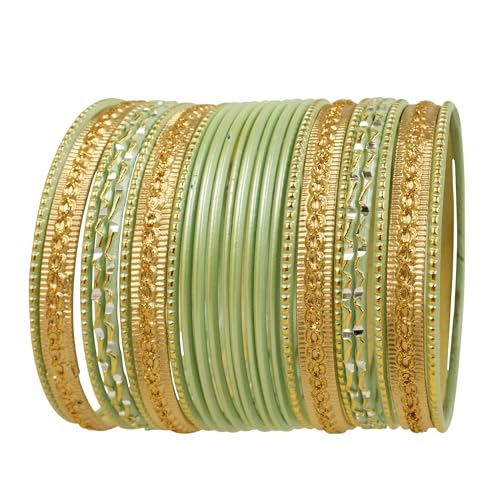 Touchstone "Colorful 2 Dozen Bangle Collection Indian Bollywood Pastel Pistachio Golden Glaze Designer Jewelry Special Large Size Bangle Bracelets Set of 24 In Gold Tone for Women. von Touchstone