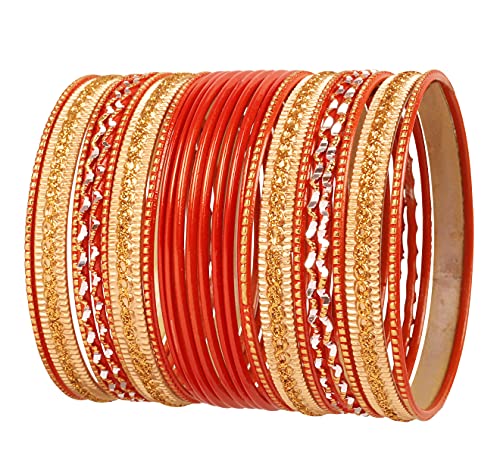 Touchstone "Colorful 2 Dozen Bangle Collection Indische Bollywood Legierung Metall texturiert Karotte Orange Designer Schmuck Armreif Armbänder Set von 24. In Antique Gold Tone für Frauen von Touchstone