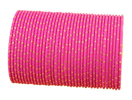 Touchstone „Colorful Armreif-Kollektion“ Indische Bollywood-Legierungsmetall-Fuchsia-Rosa-goldene Glasur, die das Handgelenk verschönert, Designer-Schmuck-Armreifen. 36er-Set für Damen. von Touchstone