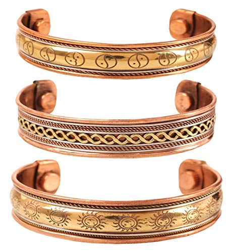 Touchstone Copper Magnetarmband im tibetischen Stil. Handgeschmiedet aus massivem und hochfestem reinem Kupfer. Satz von 3 verschiedenen Designs in 3 Metallen. Touchstone Copper Magnetarmband im tibetischen Stil. Handgeschmiedet aus massivem und hochfestem reinem Kupfer. Satz von 3 verschiedenen Designs in 3 Metallen. von Touchstone