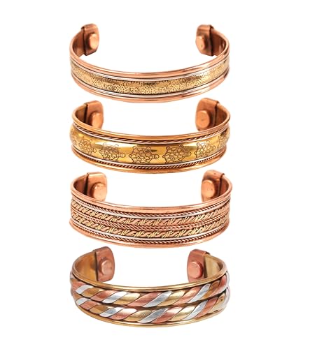 Touchstone Copper Magnetarmband im tibetischen Stil. Handgeschmiedet aus massivem und hochfestem reinem Kupfer. Set mit 4 verschiedenen Designs in 3 Metallen. von Touchstone