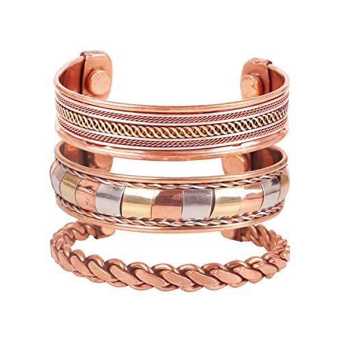 Touchstone Copper Magnetarmband im tibetischen Stil. Handgeschmiedet aus massivem und hochfestem reinem Kupfer. Set von 3 verschiedenen Designs mit 3 Metalltönen. Touchstone Copper Magnetarmband im tibetischen Stil. Handgeschmiedet aus massivem und hochfestem reinem Kupfer. Set von 3 verschiedenen Designs mit 3 Metalltönen. von Touchstone