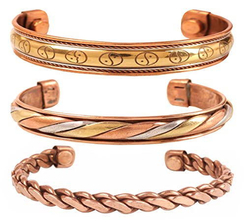 Touchstone Copper magnetische Armband tibetischen Stil. Hand geschmiedet mit soliden und hohe Spurweite reinem Kupfer. Set von 3 verschiedenen Designs in 3 Metallen. von Touchstone