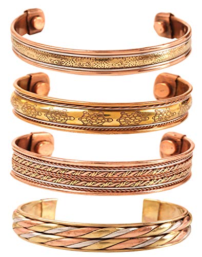 Touchstone Copper Magnetarmband im tibetischen Stil. Handgeschmiedet aus massivem und hochfestem reinem Kupfer. Set mit 4 verschiedenen Designs in 3 Metallen. von Touchstone