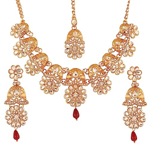 Touchstone Elite Klasse Mughal Kundan Look Rhines Blumen Designer Schmuck Halskette für Damen rot von Touchstone