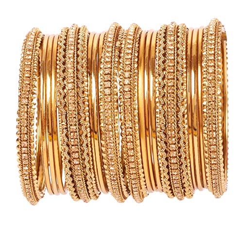 Touchstone Golden Armreif Collection Indische Bollywood Atemberaubender Stil, ausdrucksstarker gelber Strass-Designer-Schmuck, großes Armreif-Set mit 17 Teilen in antikem Goldton für Frauen. von Touchstone