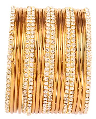 Touchstone "Golden Bangle Collection, indisches Bollywood-Traditionell, gelber Strass, schlicht, golden, Designer-Schmuck-Armbänder, 20 Stück. In antikem Goldton für Frauen. von Touchstone