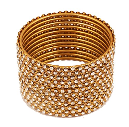 Touchstone "Golden Bangle Collection indisches Bollywood atemberaubender klarer Strassstein dünn charmanter Look Designer-Schmuck große Armreife Set mit 12 Stück für Frauen in antikem Goldton. von Touchstone