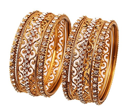 Touchstone Goldene Armband-Kollektion Exotische Filigran und Korn Arbeit freier Rhinestone-indischer Bollywood Thick dünner Metall-Armband-Armbänder im antiken Goldton für Frauen. Set von 6. von Touchstone