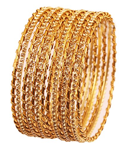 Touchstone Goldene Armband-Kollektion indischen Bollywood Klare Strass Schöne Draht eingewickelt Kombination Schmuck Armband-Armbänder Set von 13 Antique Goldton. Für Frauen von Touchstone
