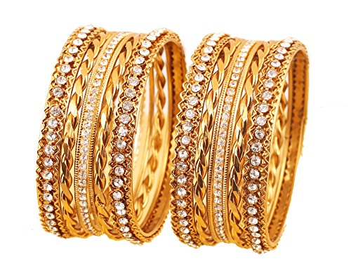 Touchstone Goldene Armband-Kollektion indischen Bollywood Klare Strass und Zick-Zack-Designer Schmuck-Armband-Armbänder. Set 24 In Antique Goldton für Frauen. von Touchstone