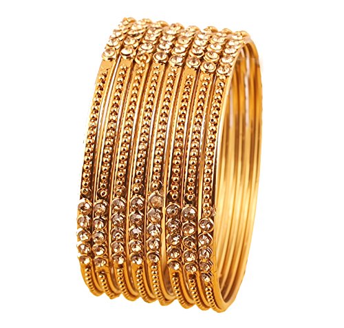 Touchstone Goldene Armband-Kollektion indischen Bollywood Recht Filigree Arbeit und freie Rhinestone-Designer Schmuck Armband-Armbänder. Set 8. Für Frauen im antiken Goldton. von Touchstone