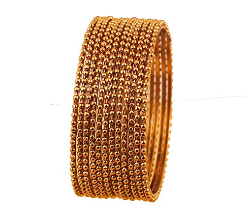 Touchstone Goldene Armband-Kollektion indischer Bollywood Exotische Golden Ball Kanal dünnen Recht Designerschmuck Armband-Armbänder. Set von 12 Antique Goldton für Frauen. von Touchstone