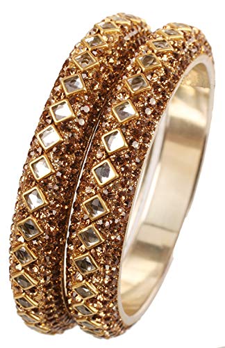 Touchstone Goldener Armband-Kollektion indische Bollywood-Platz Kundan Blick gelb klar Strass Designerschmuck Metallarmband-Armbänder im antiken Goldton für Frauen. Set 2 von Touchstone
