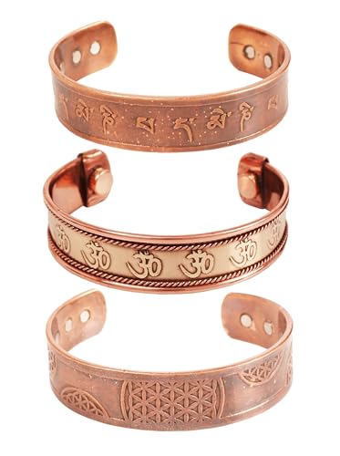 Touchstone Handgefertigt von erfahrenen indischen Kunsthandwerkern. Robustes, hochwertiges Kupfer. Peace Celtic Om Namah Shiva Mani Padme Hom Chakra Mediation. Magnetische 3 Armbänder. von Touchstone
