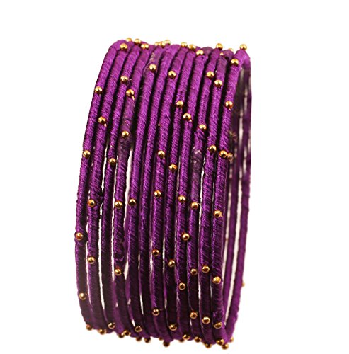 Touchstone Handgefertigter Kunstseidenfaden mit Perlen im exotischen Look Leidenschaftliche lila Designer-Armreifen für Damen 2.5 Set von 12 Lila Touchstone Handgefertigter Kunstseidenfaden mit Perlen im exotischen Look Leidenschaftliche lila Designer-Armreifen für Damen 2.5 Set von 12 Lila von Touchstone