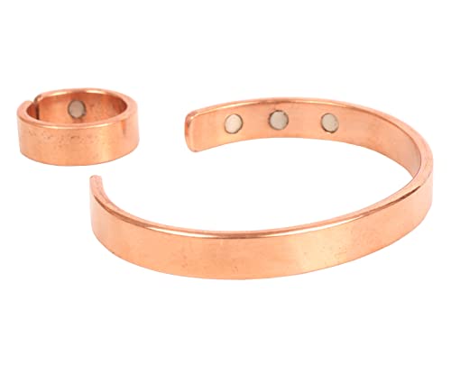 Touchstone Handgemacht Copper Magnetisch Handgeschmiedet im soliden und hochwertigen tibetischen Stil, minimalistischer Eleganz, Armband aus reinem Kupfer und identischem Ring. von Touchstone