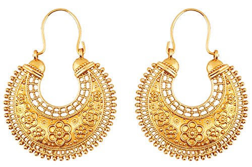 Touchstone Hübsche Fransen und ethnische südindische chandbali Mondbrautdesignerschmuck-Leuchterohrringe des Blumenthemas für Damen Gold von Touchstone