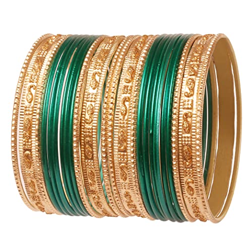 Touchstone Indische Bollywood „Bunte 2 Dutzend Armreifen-Kollektion“ Golden Glitters texturiert Teal grüne Farbe Designer-Schmuck spezielle Armreifen Armbänder Set von 24 in Gold Tone für Frauen. Touchstone Indische Bollywood „Bunte 2 Dutzend Armreifen-Kollektion“ Golden Glitters texturiert Teal grüne Farbe Designer-Schmuck spezielle Armreifen Armbänder Set von 24 in Gold Tone für Frauen. von Touchstone