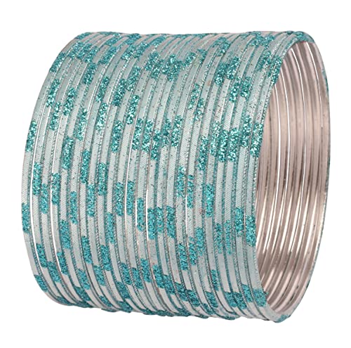 Touchstone Indische Bollywood Frische Mode Trend Setter Gravierte Arbeit funkelnden Strass Aqua Blau Pastell Designer Schmuck Adorable Armbänder Armreif. Satz von 24. für Frauen. von Touchstone