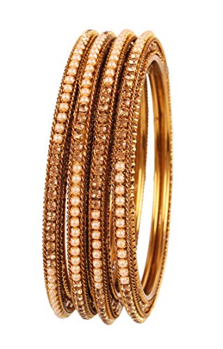 Touchstone Indische Bollywood Trachtenmode feine Verarbeitung Kunstperlen gelb Rhein Designer Schmuck Armbänder Armreif für Damen 2.5 Set von 4 Gold Touchstone Indische Bollywood Trachtenmode feine Verarbeitung Kunstperlen gelb Rhein Designer Schmuck Armbänder Armreif für Damen 2.5 Set von 4 Gold von Touchstone