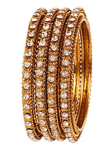 Touchstone Indische Bollywood feine Verarbeitung geschältes Metall weiß Rhein s Designer Schmuck Armbänder Armreif für Damen 2.25 Set von 4 Gold von Touchstone