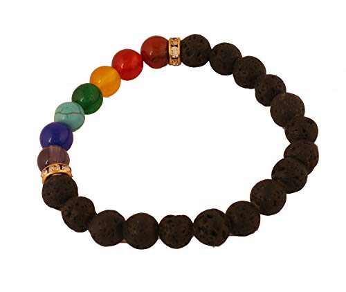Touchstone Indisches Bollywood Balancing Chakra 8 mm runde Form natürliche sieben einzelne Edelsteine und Lava Perlen Armband für Damen Multicolor 3 Touchstone Indisches Bollywood Balancing Chakra 8 mm runde Form natürliche sieben einzelne Edelsteine und Lava Perlen Armband für Damen Multicolor 3 von Touchstone