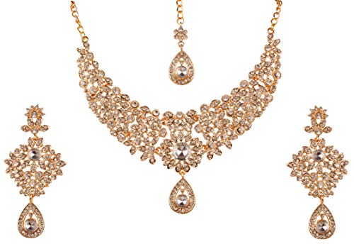 Touchstone Indisches Bollywood in bezaubernder Optik, feines filigranes funkelndes Strass-Collier-Set mit Designerschmuck für Damen Gold von Touchstone