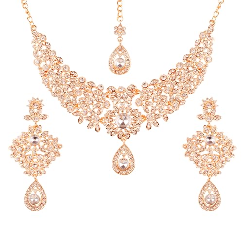 Touchstone Indisches Bollywood in bezaubernder Optik, feines filigranes funkelndes Strass-Collier-Set mit Designerschmuck für Damen Gold von Touchstone