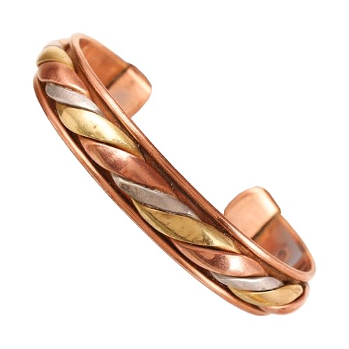 Touchstone Kupfer handgeschmiedet mit massivem und dickem tibetischem Stil, wunderschönes geflochtenes, minimalistisches, elegantes Armband aus reinem Kupfer in drei Tönen. von Touchstone