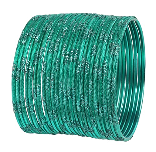 Touchstone NEU, indischer Bollywood-Modetrendsetter, wunderschön gravierte Arbeit, funkelnder Strass, blaugrüner Designerschmuck, bezaubernde Armreifen. 24er-Set. Für Frauen. von Touchstone