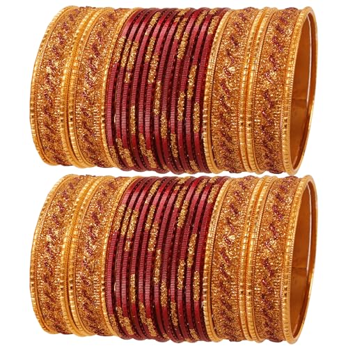 Touchstone NEU Bollywood-Glamour-Mode-Armreif für das Handgelenk, goldene Glitzer, strukturierte kastanienbraune Farbe, Designer-Schmuckarmbänder, Armreif Chura 48er-Set in Goldton für Damen von Touchstone