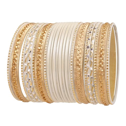 Touchstone NEU Colorful 2 Dozen Armreifen-Kollektion“, indisches Bollywood-Design, strukturiert, weiß-goldene Farben, Designer-Schmuck-Armreifen-Set, 24er-Set in antikem Goldton für Damen. Touchstone NEU Colorful 2 Dozen Armreifen-Kollektion“, indisches Bollywood-Design, strukturiert, weiß-goldene Farben, Designer-Schmuck-Armreifen-Set, 24er-Set in antikem Goldton für Damen. von Touchstone
