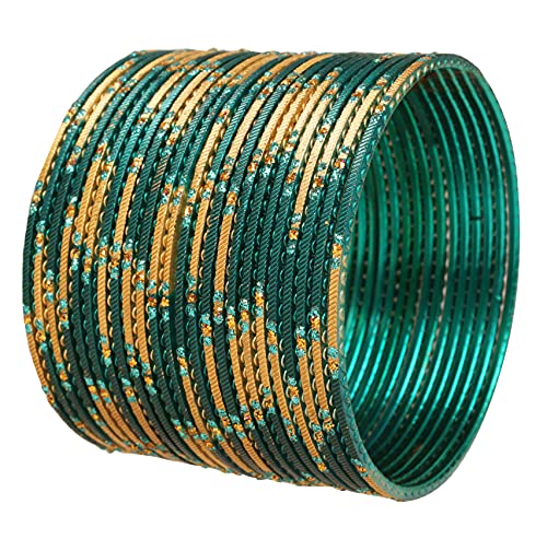 Touchstone NEU Inder frische Bollywood Mode Handgefertigt Bezaubernde Pastellflasche Grün Golden Farben Strass Designer Schmuck Armbänder Armreif. Set von 24. Für Frauen. von Touchstone