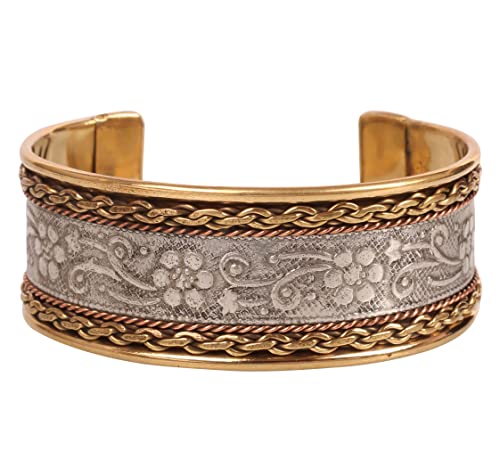 Touchstone NEU Indian Bollywood Wünsche schön erstellt Blumen geflochtene Muster stilvoller Handgelenk Enhancer 1 Zoll freie Größe Designer Schmuck Manschette Armband in Gold Silber Töne für Frauen. von Touchstone