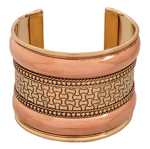 Touchstone NEU Indian Bollywood Wünsche stilvolle Hand geätzt Blumenmuster Handgelenk Enhancer 1,50 Zoll Freie Designer Schmuck Manschette Armband in Gold Kupfertönen für Frauen. von Touchstone