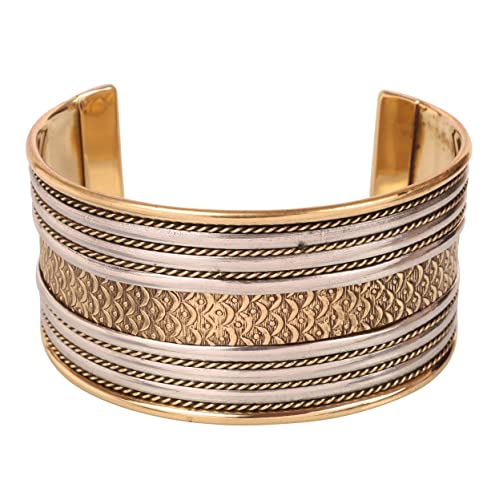 Touchstone NEU Indian Bollywood Wünsche wunderschön Hand geschält Stilvoller Handgelenk Enhancer 1,25 Zoll freier Größe Designer Schmuck Manschette Armband in Gold Silber Töne für Frauen. von Touchstone