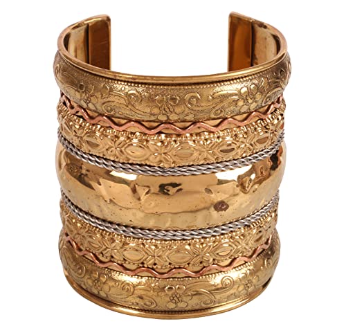 Touchstone NEU Indian Bollywood handgefertigt Hübsches Blumenmuster Dramatischer Look Slip in leicht zu tragen 3 Zoll Designer Schmuck Manschettenarmband in Gold Kupfertönen für Frauen. von Touchstone