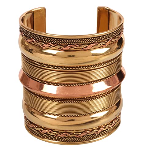 Touchstone NEU Indian Bollywood handgefertigt geflochtene Muster Dramatische Look Slip in leicht zu tragen 3 Zoll Designer Schmuck Manschettenarmband in Gold Kupfertönen für Frauen. von Touchstone