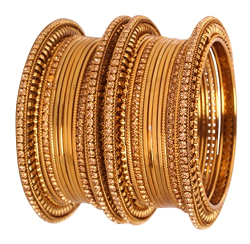 Touchstone NEU Indischer Bollywood-Armreif, traditionell, bezaubernde Maserung, gelber Strass-Designer-Schmuck, Armreifen, 24er-Set. In antikem Goldton für Damen. von Touchstone