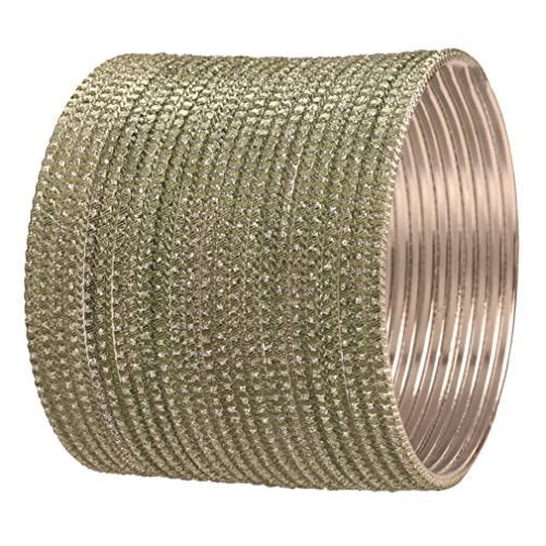 Touchstone NEU Pastellfarben Armreif Kollektion“, handgebohrter indischer Bollywood-Designer-Schmuck-Armreif in silberner Tönung in hellem Militärgrün. Satz von 24. Für Frauen. von Touchstone